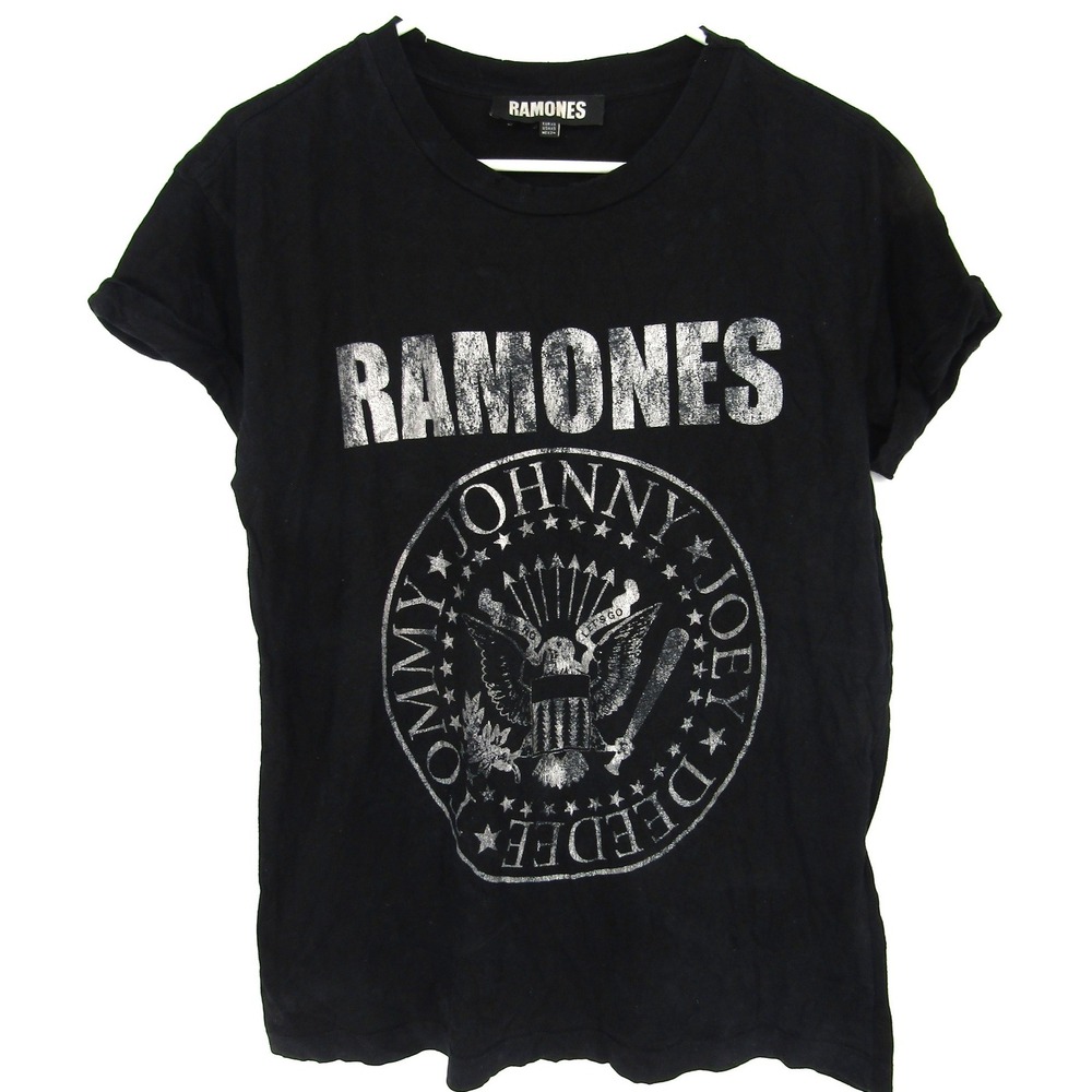 Ramones Graphic T-Shirt Women's XS Black Distressed Logo Short Sleeve Tee